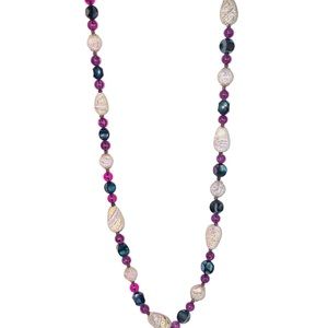 Vintage Purple Swirl Glass Sugar Bead & Lucite Bead Single Strand Necklace